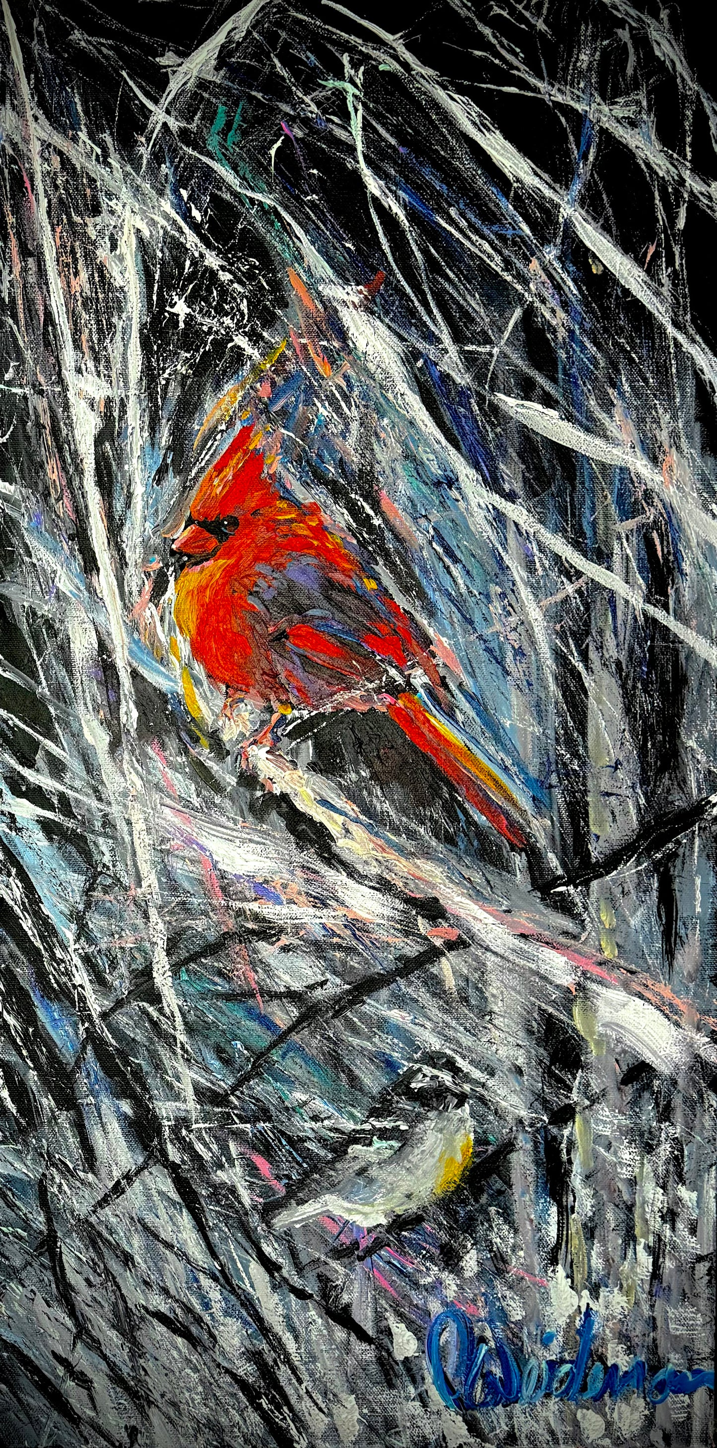 Cardinal and Blue Chickadee Pair, SOLD