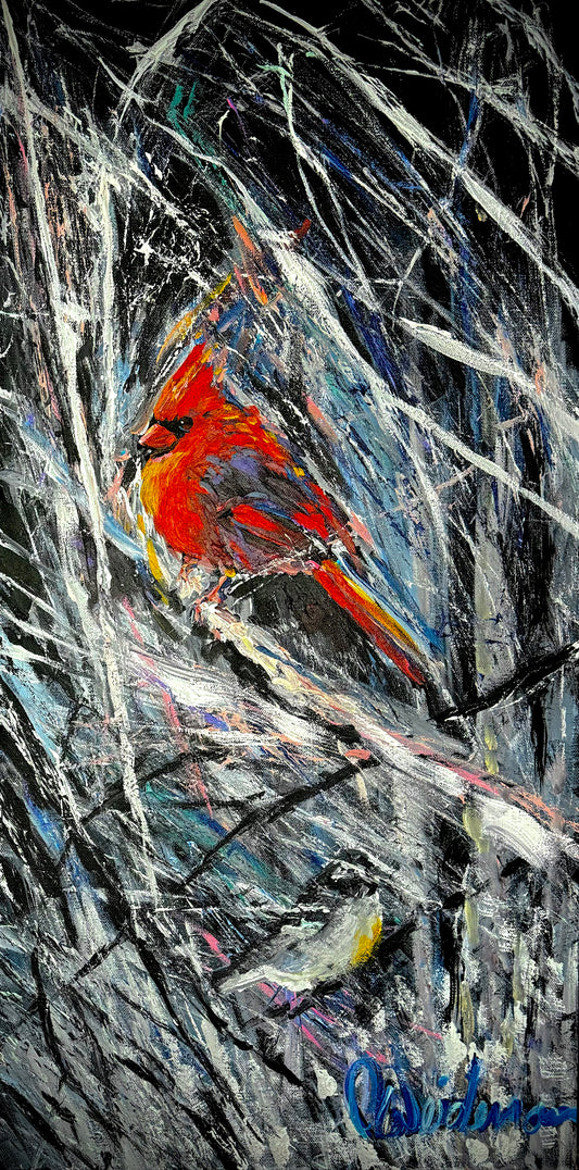 Cardinal and Blue Chickadee Pair, SOLD